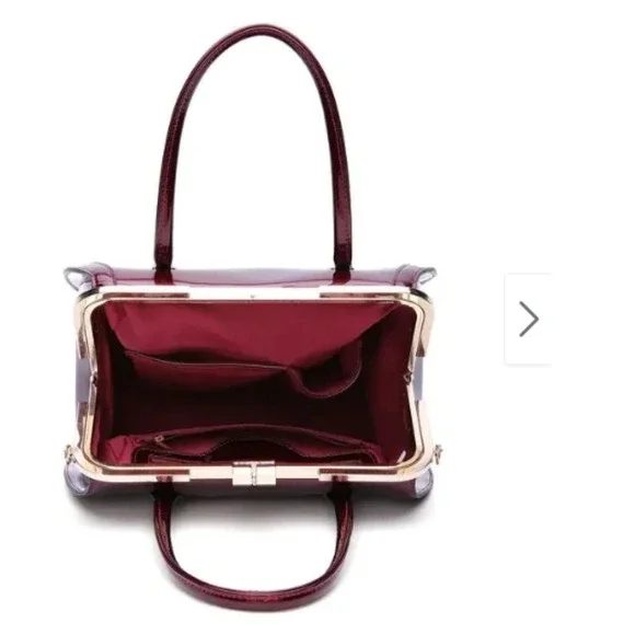 Candace Christian Stella Burgundy Red Patent Vegan Leather Top Handle Bag purse - Picture 9 of 10